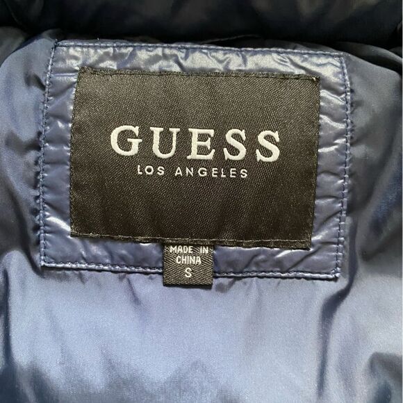 Guess Puffer Coat Bubble Puffy Jacket Blue Outdoor Detachable Hood Womens Small - Picture 11 of 14